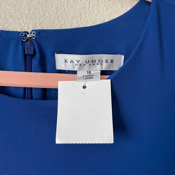 Kay Unger Bria High Low 3/4 Sleeve A-Line Midi Dress Navy Blue Plus Size 16 NEW - Picture 11 of 14